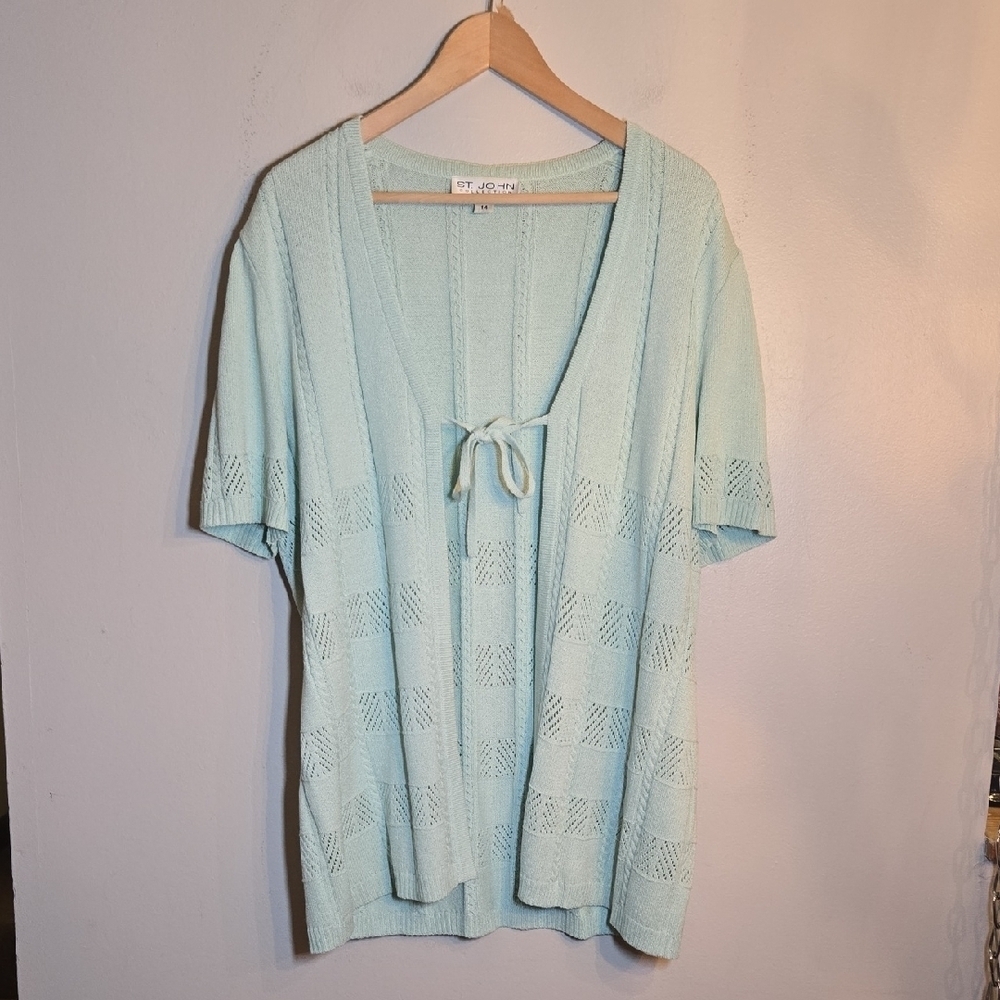St. John Collection Santana Knit Tie Short Sleeved Cardigan NWOT